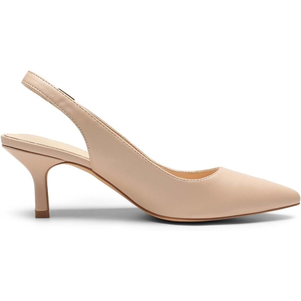 Women's Nude-Pu Slingback Pointed Toe Low Pumps Casual Stylish Kitten Sandal - Picture 4 of 6